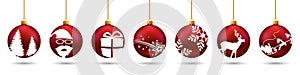 Banners from different red Christmas balls. Christmas symbol icons hanging, Merry Christmas, Happy New Year Ã¢â¬â for stock